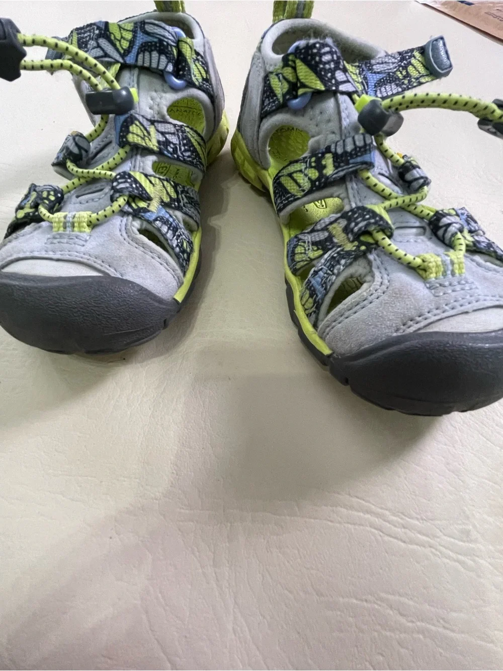 Keen Kids Closed-Toe Sandals in Neon Lime and Gray
